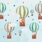 Színes hőlégballon mintás fali poszter tapéta gyerekszobába kisállatokkal